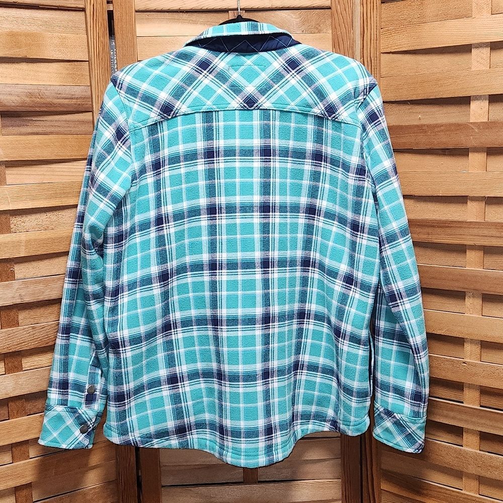 Orvis Green Navy Button-up Fleece Flannel Jacket Women XL Cotton Polyester - Picture 6 of 10